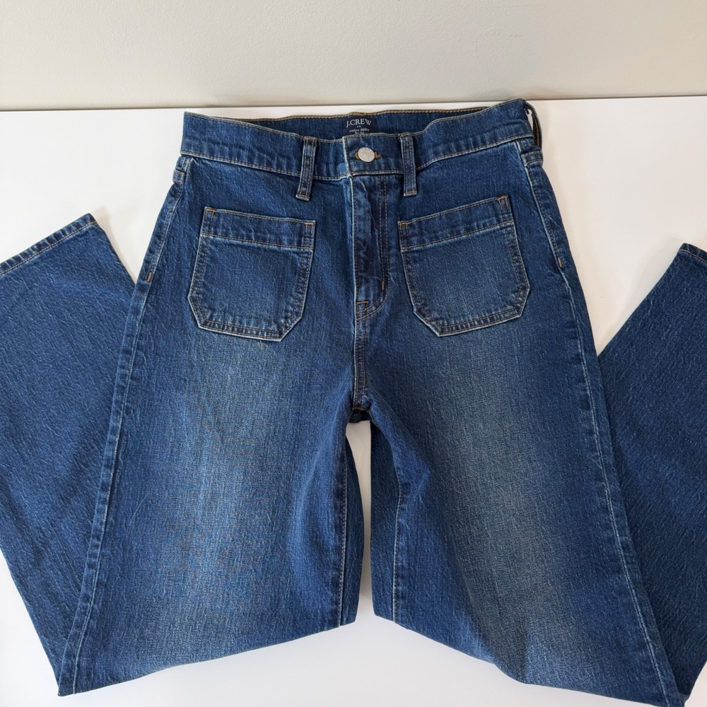 J.Crew High-Rise Slim Wide-Leg Jeans Dark Wash Patch Pocket Size 26